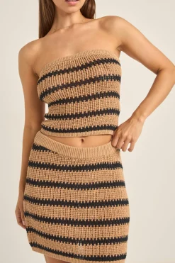 Sol Stripe Strapless Knit Top Black