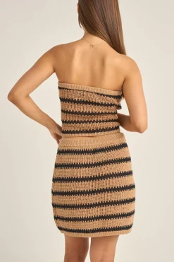 Sol Stripe Strapless Knit Top Black