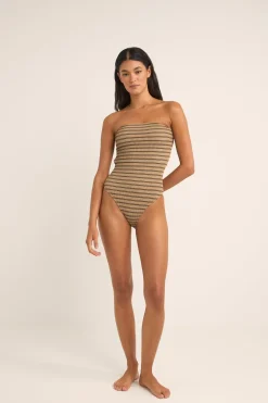 Sol Stripe Strapless One Piece Black