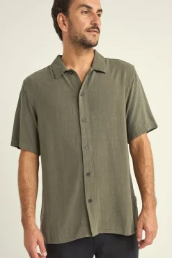 Textured Linen Ss Shirt Olive