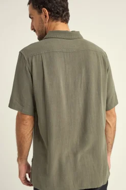 Textured Linen Ss Shirt Olive