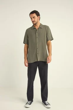 Textured Linen Ss Shirt Olive