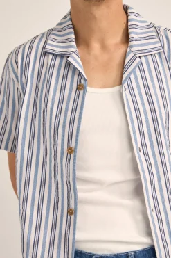 Vacation Stripe Ss Shirt Blue
