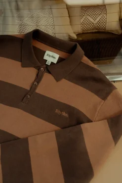 Ventura Stripe Knit Ls Polo Cafe