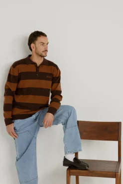 Ventura Stripe Knit Ls Polo Cafe