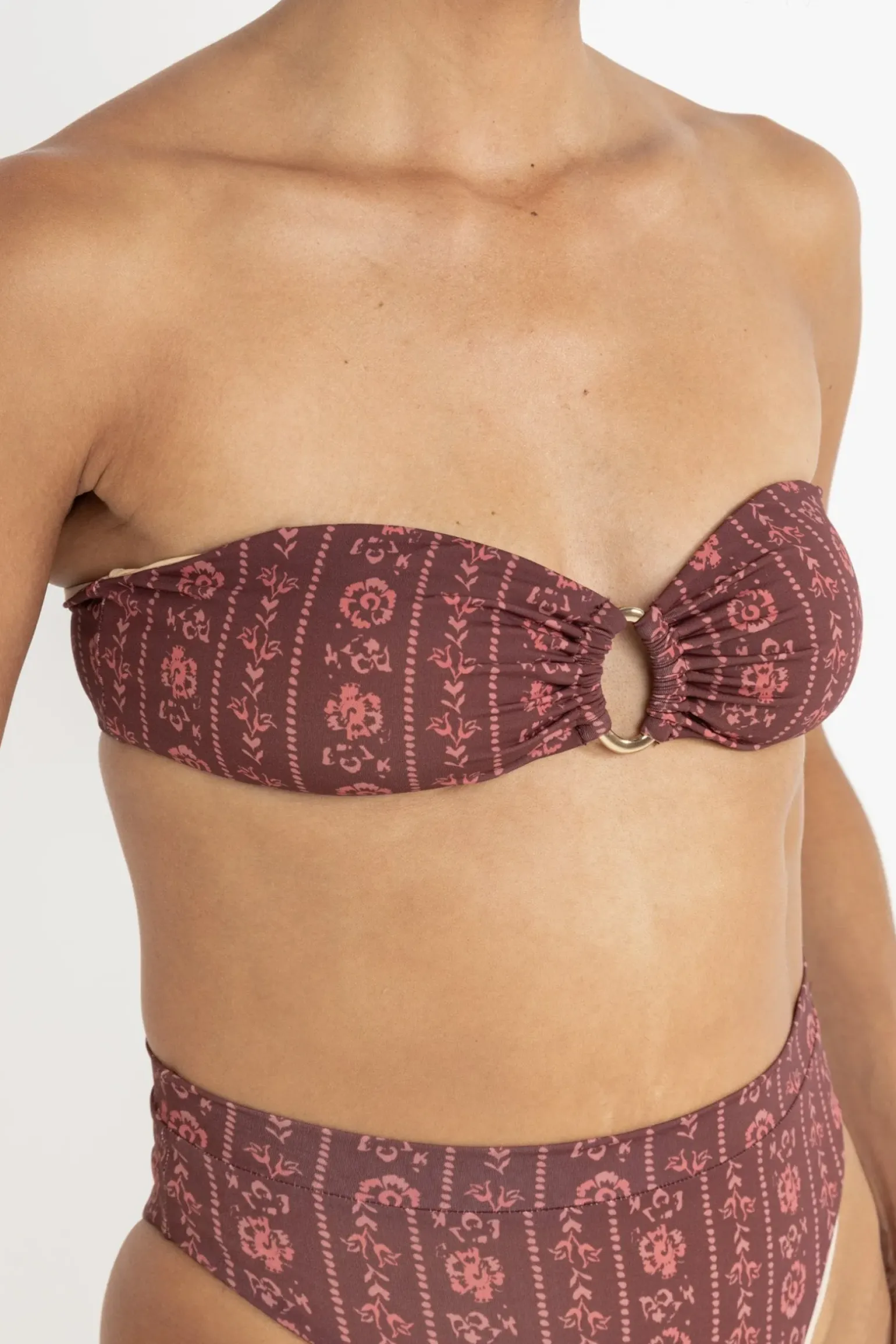 Vintage Floral Bandeau Top Burgundy