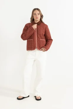 Vintage Floral Quilted Jacket Burgundy