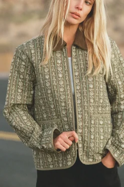Vintage Floral Quilted Jacket Dusty Olive