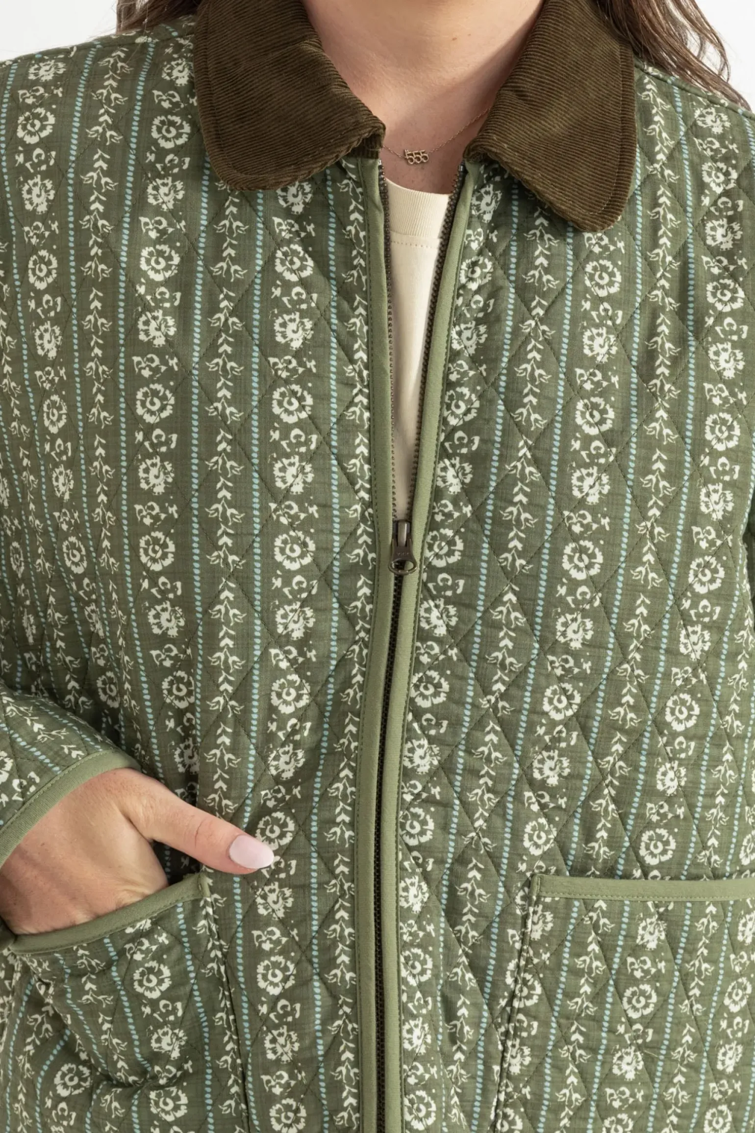 Vintage Floral Quilted Jacket Dusty Olive