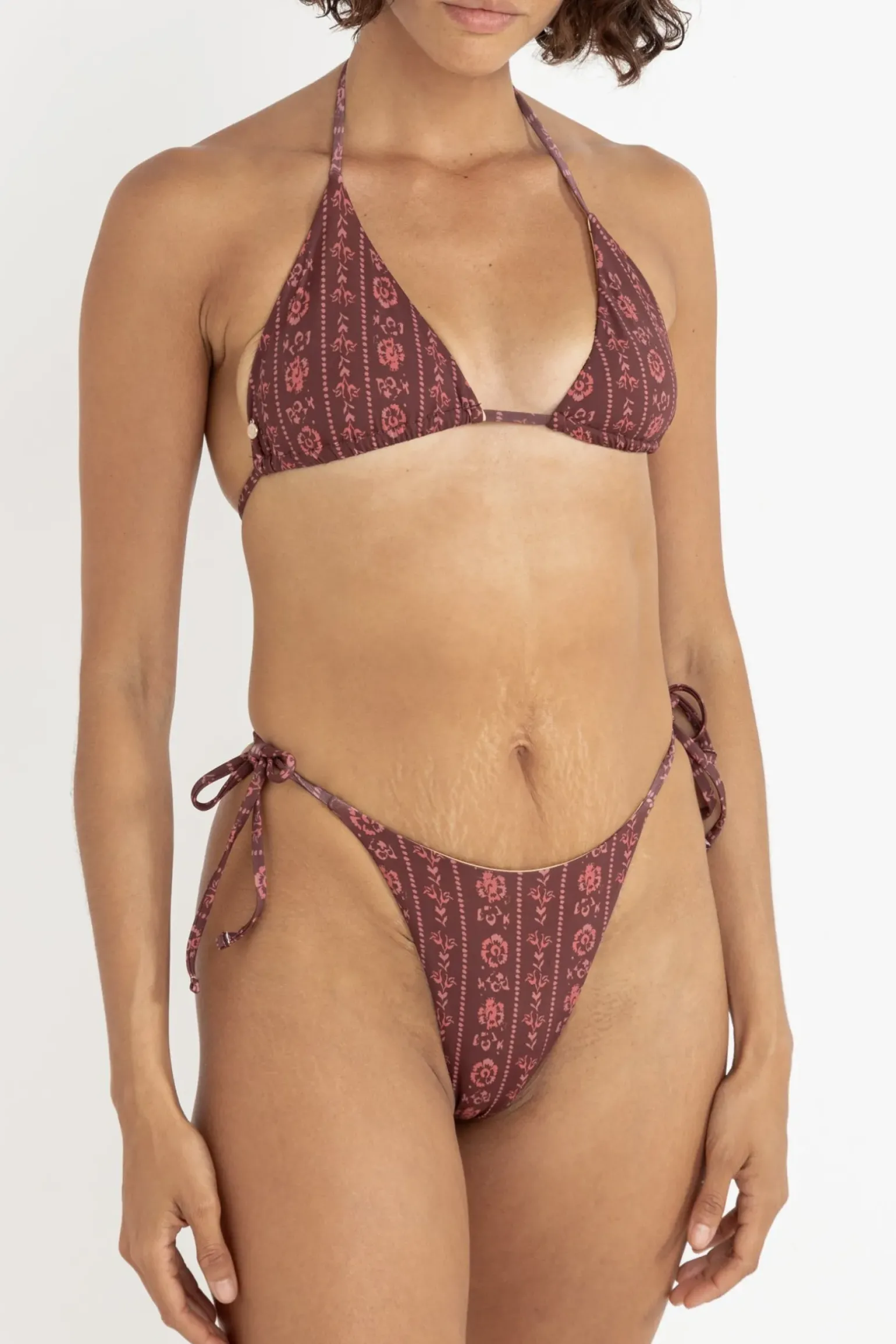 Vintage Floral Slide Tri Top Burgundy