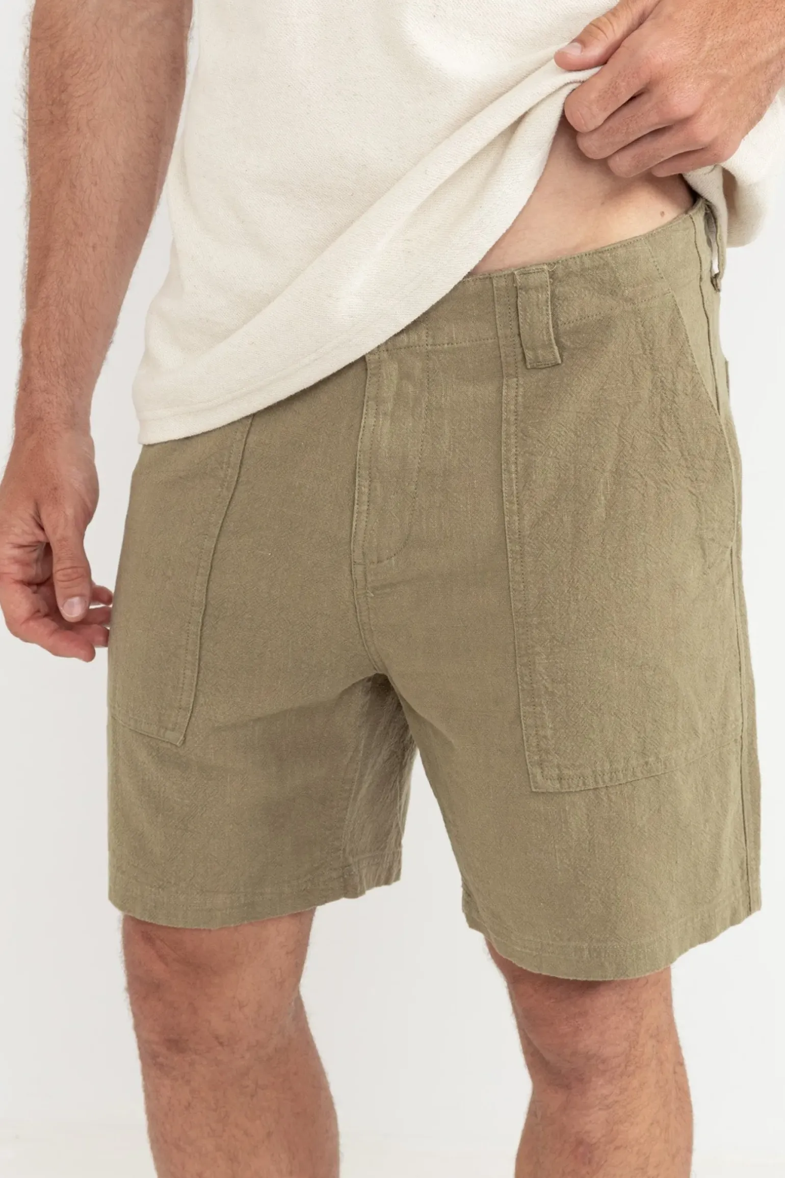 Worn Path Textured Linen Short Olive