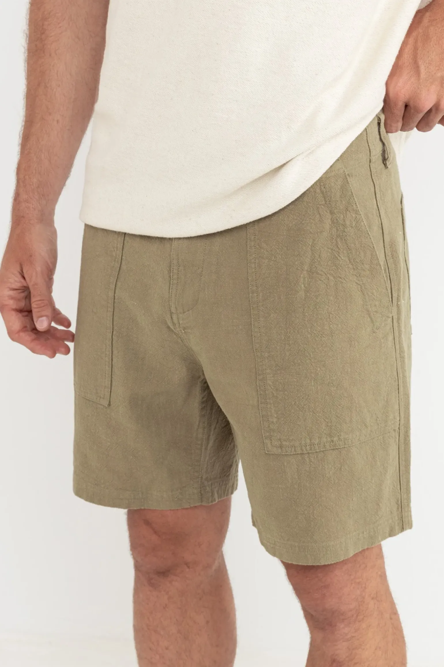 Worn Path Textured Linen Short Olive