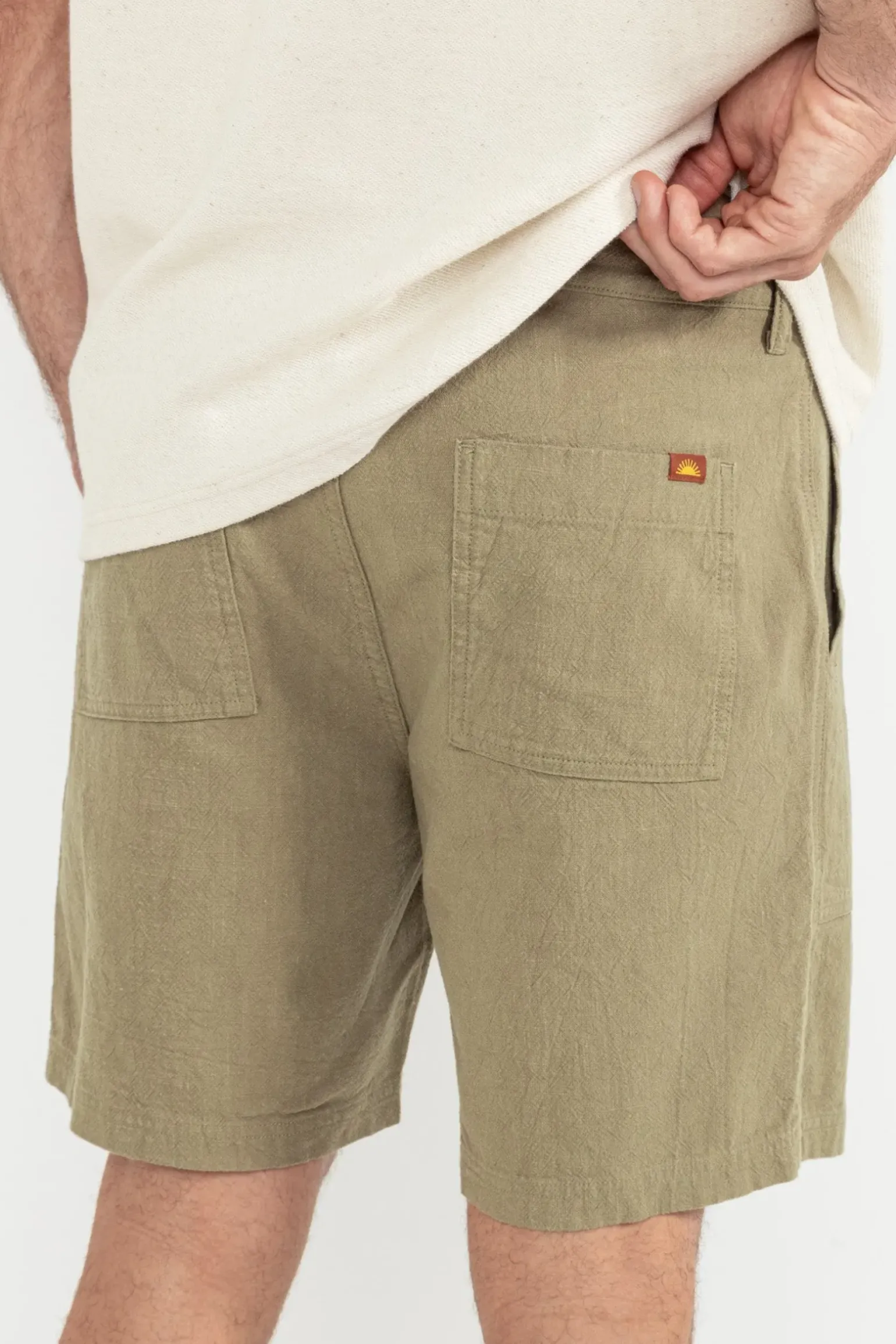 Worn Path Textured Linen Short Olive